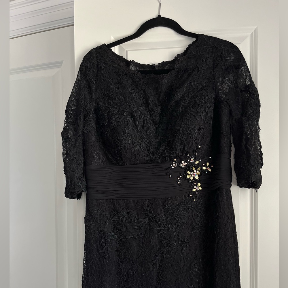 Alyce Paris Black Lace Evening Maxi Dress Size 12 (3/4) Sleeve Wedding Guest - Picture 3 of 13
